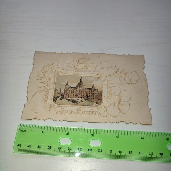 Rare Antique Embellished Postcard Rathhaus City Hall Austria ca 1900 Collectible - Picture 2 of 5